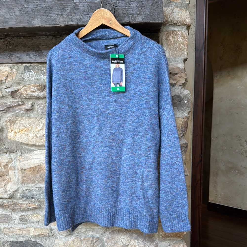 Well Worn Blue Crewneck Sweater with Textured Knit